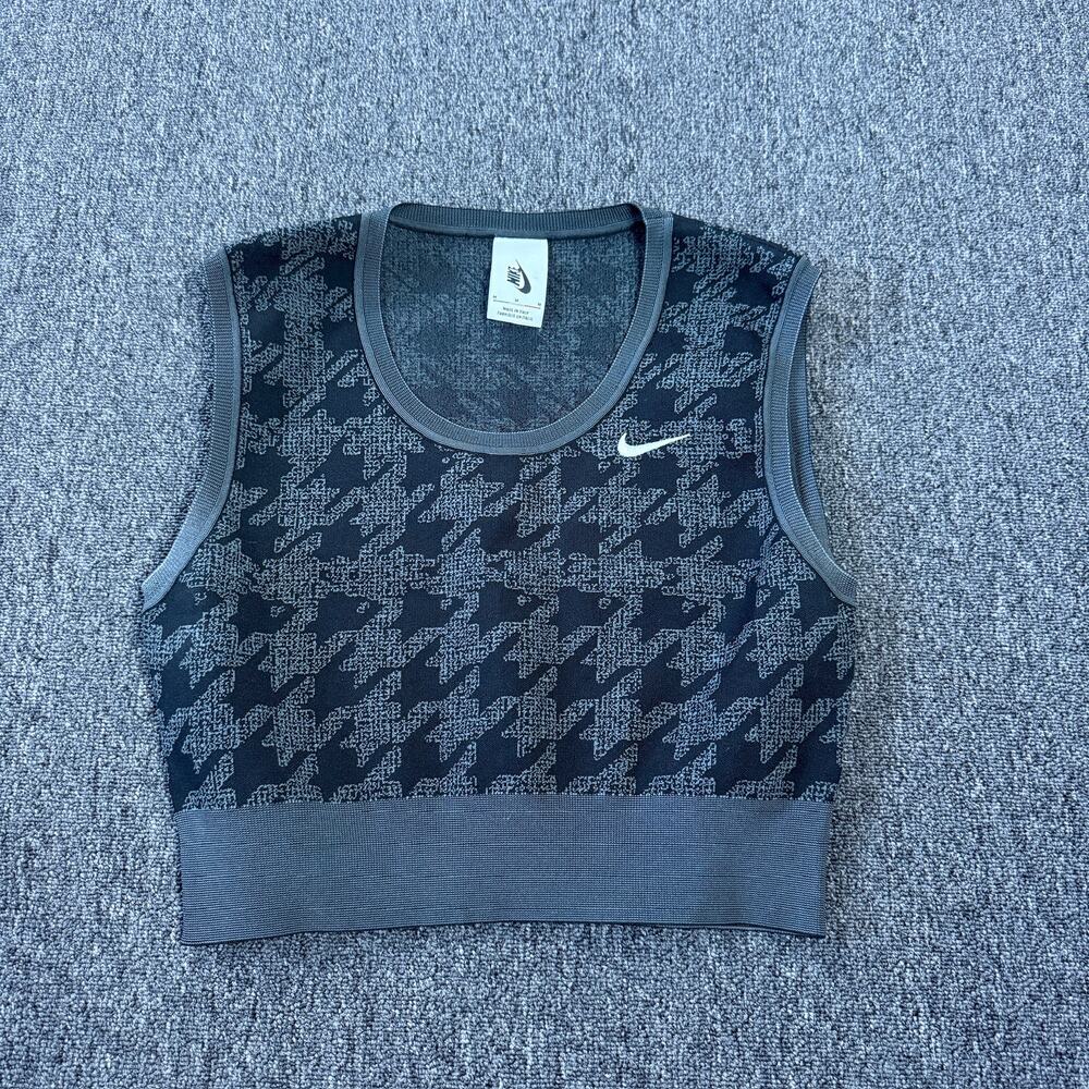 Vintage Y2k Nike Houndstooth Golf Tennis Crop Black Tank Top Women's Medium